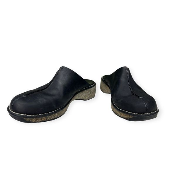 Clarks Slip On Split Toe Wedge Mules Womens 8 Black‎ Leather Casual Sandal 32331 - Picture 3 of 7